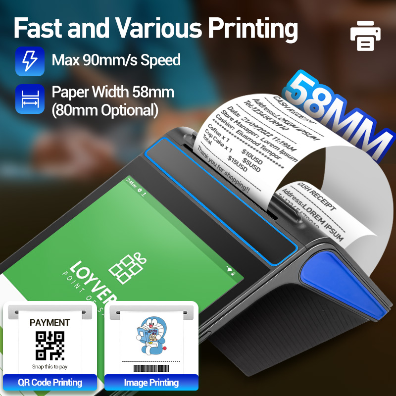 FYJ F1-88 Android 12 POS Terminál – 8” Érintőkijelző, NFC, QR és Vonalkód Olvasó, Beépített 80mm Nyomtató - Image 4